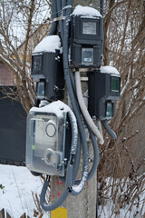 Electric meters for household consumers in private homes on electric post