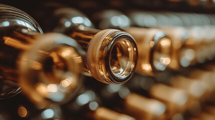 Dimly lit wine cellar filled with rustic wooden shelves holding an array of vintage wine bottles. The warm ambiance and organized chaos evoke a sense of tradition, luxury, and history