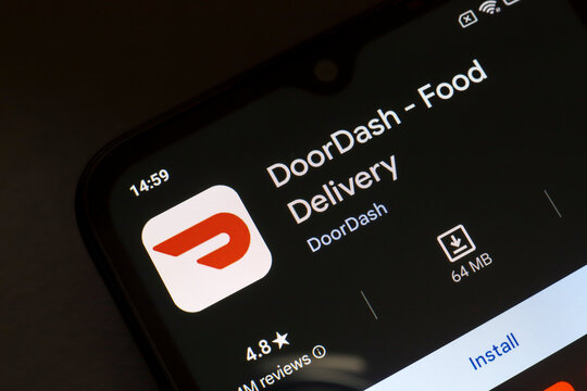 November 8, 2024, Brazil. In this photo illustration, the DoorDash - Food Delivery app logo is displayed on a smartphone screen.