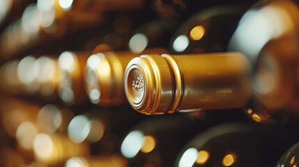 Dimly lit wine cellar filled with rustic wooden shelves holding an array of vintage wine bottles. The warm ambiance and organized chaos evoke a sense of tradition, luxury, and history