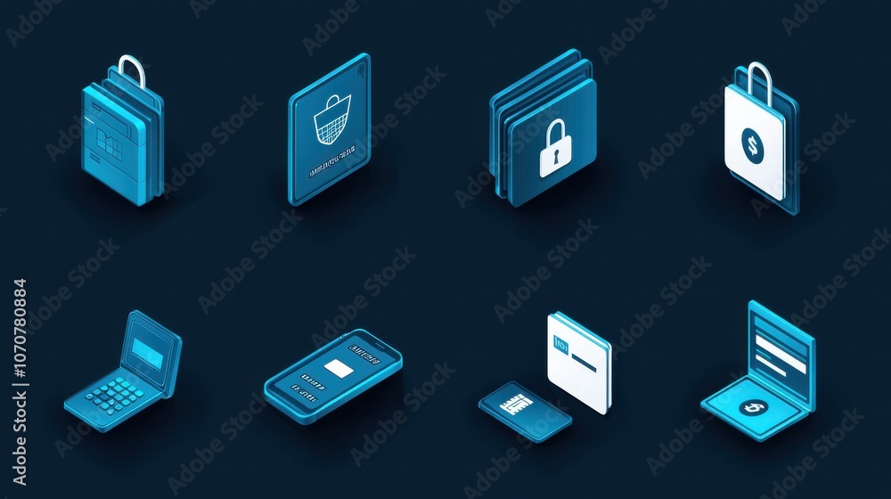 Poster the future of finance with digital wallet and secure authentication icons in holographic design