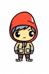 Obraz premium Cute chibi character in a red hoodie with a determined expression.