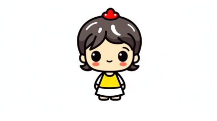Cute cartoon girl with a small red hat and simple, cheerful expression.