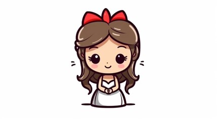 Fototapeta premium Cute chibi girl in a white dress with a red bow, smiling warmly.
