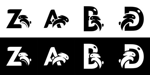 A SET COMBINATION OF A LETTER AND ANNIMAL, COMBINATION OF LETTER WITH RABBIT, LETTER AND RABBIT	