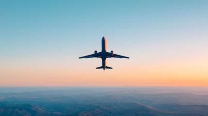 A passenger airplane flying in blue sky