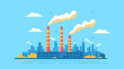 Obraz premium Smokestacks with toxic fumes, industrial air pollution, flat design icon