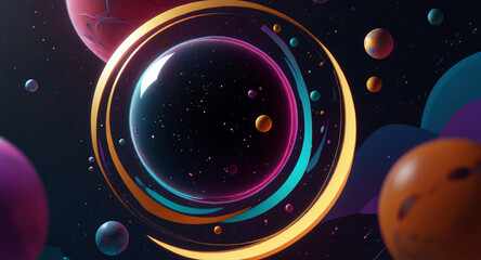 Obraz premium A contemporary, minimalist vector design that uses geometric shapes to evoke cosmic elements spheres symbolize planets, and flowing lines and curves depict celestial bodies