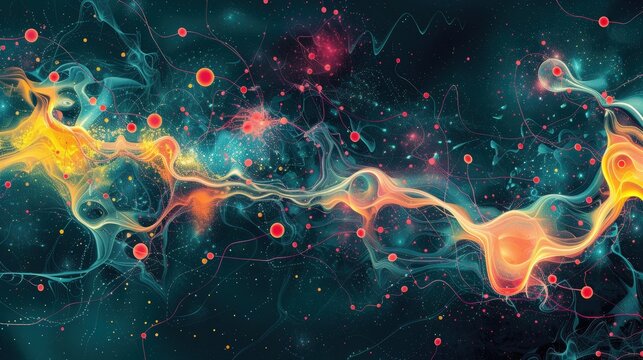 An abstract, artistic representation of brain cells, using bold colors and shapes