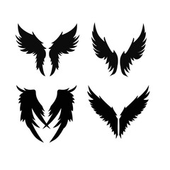 Vector monochrome set of different wings for design black