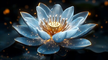 A blue lotus flower with golden veins translucent, Beautiful blue color flower