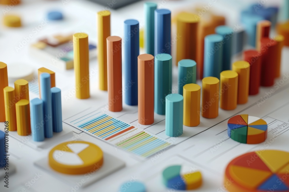 Aufkleber colorful 3d bar charts and pie charts on a white background