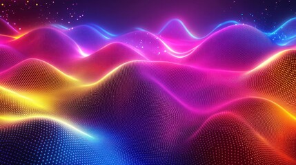Abstract neon wave design with bright colors, futuristic rainbow spectrum on a white background.
