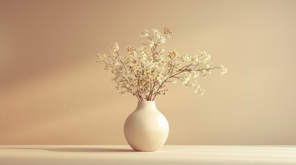 Detailed 3D render of a classic vase with flowers, with soft pastel tones on a light background, ideal for home decor visuals