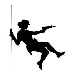 Obraz premium police woman Rappelling Silhouette vector art illustration with holding a a gun on hand. a special outfit