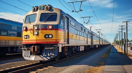 Fototapeta premium close up of train on the railroad, train in motion