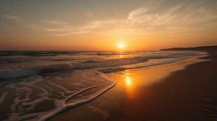 Serene Sunset Reflection on Tranquil Beach