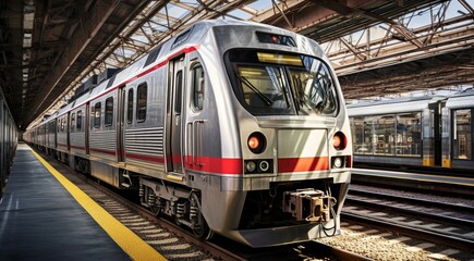 Fototapeta premium close up of train on the railroad, train in motion