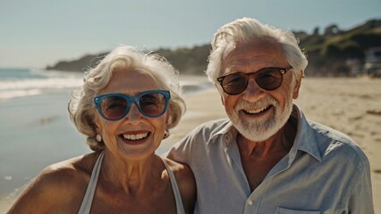 Senior couple having fun at the beach