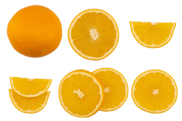 Flat view of citrus tropical fruit with orange flesh and slice pieces isolated on white background. PNG Background