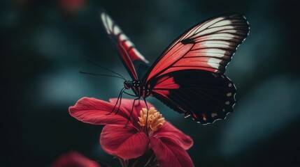 A beautiful butterfly perched on a vibrant flower, natural lighting, crisp details