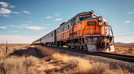 close up of train on the railroad, train in motion