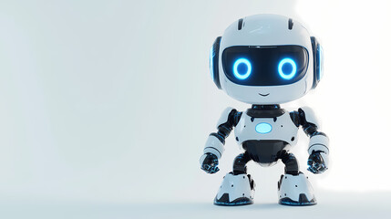High-Quality 3D Rendering of a Cute White Robot with Blue Eyes, Full Body, in a Cartoon Design Style on a Plain White Background