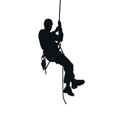 Fototapeta premium Rappelling man vector Silhouette isolated white background