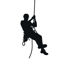 Rappelling man vector Silhouette isolated white background