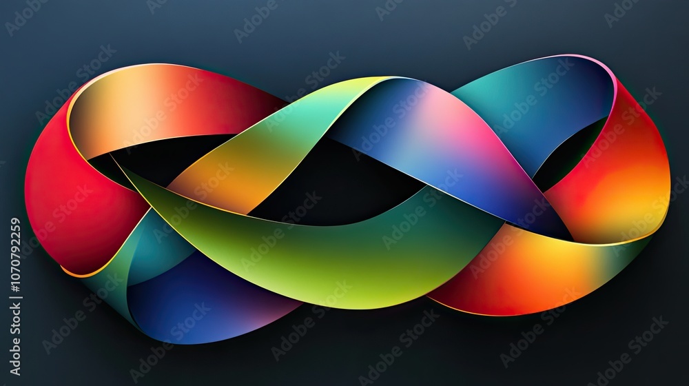 Poster stylized prism shapes with a colorful metallic sheen and dark gradient background, creating a vibran