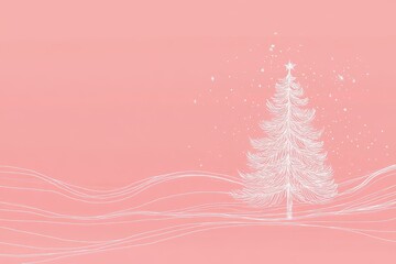 Naklejka premium Minimalist Christmas tree illustration with white line art on a pink background, symbolizing simplicity, elegance, festive spirit, and winter wonderland.