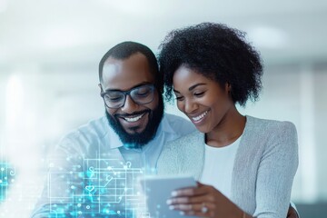 Creative professionals collaborating in a modern office environment while using digital technology