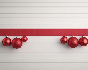 Festive clearance banner, red ribbon and ornaments, holiday sale, 3D illustration