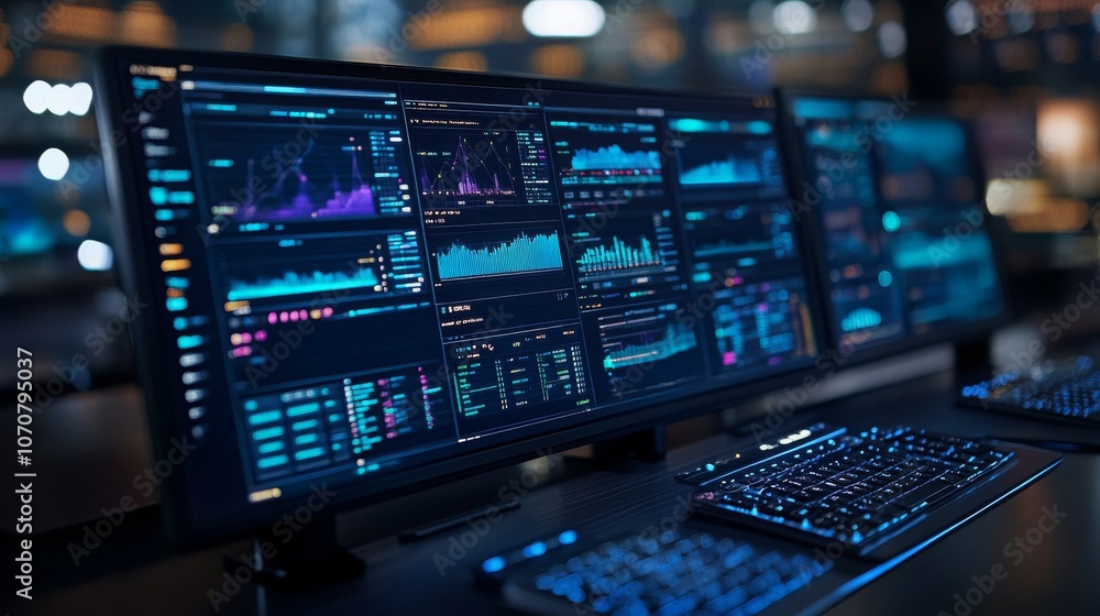 Aufkleber advanced talking-head ai assistants displayed on high-tech monitors in a modern control room setting