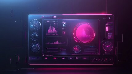 Fototapeta premium Futuristic control panel featuring colorful displays and dials, showcasing advanced technology in a modern design.