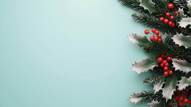 Festive  end of year sale  banner with holly and snow, 3D illustration