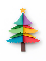 Obraz premium Origami paper Christmas fir tree isolated on white background isolated on white