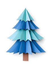 Origami paper Christmas fir tree isolated on white background isolated on white