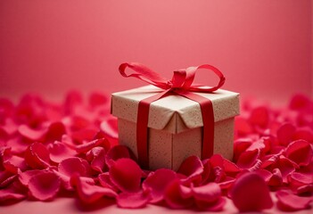 Gift Box with Ribbon on Petals