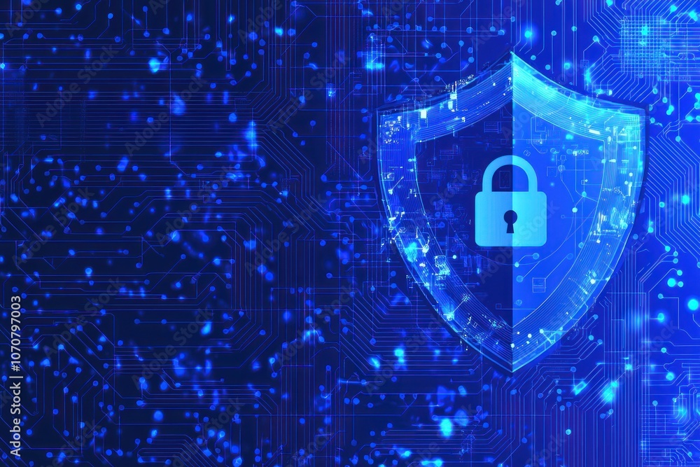 Poster Abstract Digital Security Concept with a Shield and Lock on a Circuit Board