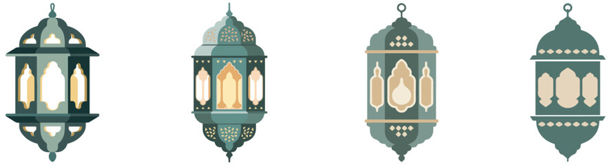 Obraz premium Collection of traditional Arabic lanterns in various styles, representing Ramadan and Islamic cultural celebrations