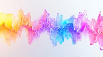 Fototapeta premium Dynamic neon waves with rainbow spectrum, bright energy streaks flowing vertically on white background.