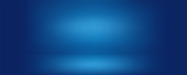 Studio light blue gradient wall and floor background, Horizontal room cool tone effect wallpaper, The beam of light shines in center of scene and ground. Art & Illustration.