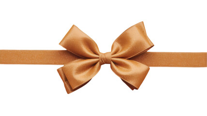 Fototapeta premium Elegant golden ribbon bow on a smooth satin ribbon, ideal for gift wrapping or decorative purposes at special occasions