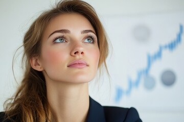 Contemplative Woman Analyzing Financial Graphs