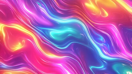Fototapeta premium Energy waves in neon spectrum with rainbow hues, abstract seamless design on white background.