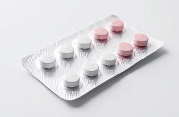 Modern Contraceptive Pill Blister Pack on White Background with Copy Space