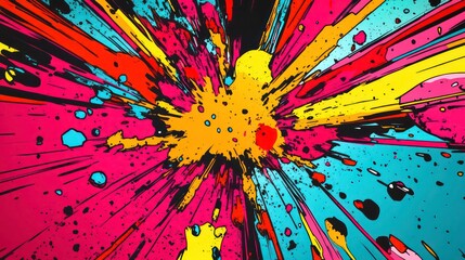 Abstract explosion of colors radiating outward, creating a dynamic visual effect.