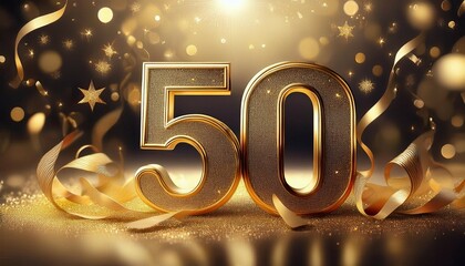 fancy gold glitter 50 50th birthday wedding anniversary golden confetti background champagne christmas party champaign invitation