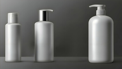  White Blank Plastic Bottles for Design Display, Realistic Vector Mockups of Cosmetic Packaging 